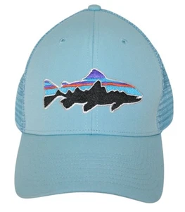 Patagonia Fitz Roy Trout Snapback Trucker Hat Light Blue Fly Fishing Outdoors  - Picture 1 of 7