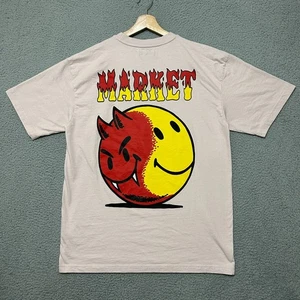 Camiseta Smiley MARKET Hombre XL Rosa Manga Corta Estampado Gráfico Doble Lado - Imagen 1 de 7