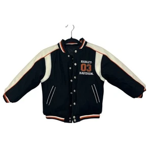 Harley Davidson Jacket Reversible Bomber Varsity Youth 6 Black Biker Heavy Snap - Picture 1 of 8