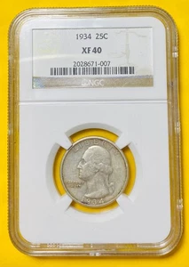 1934 U.S. WASHINGTON SILVER QUARTER 25c COIN (NGC-Graded XF40) 3rd Mintage Year - Picture 1 of 2