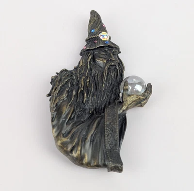 Vintage JJ Jonette Pewter Merlin The Wizard With Crystal Ball brooch Pin - Image 1 of 3