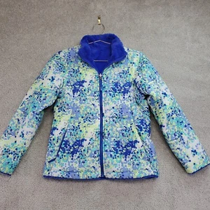 The North Face Reversible Jacket Girls L (14-16) Cobalt Blue Pattern Fleece - Picture 1 of 14