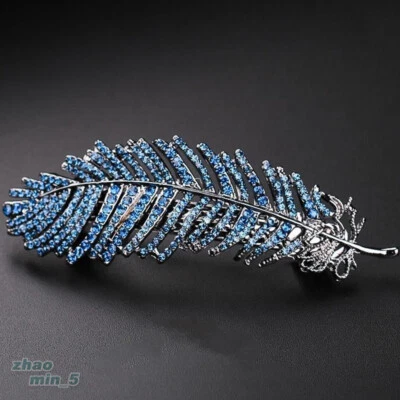 Women Crystal Leaf Hair Barrette Rhinestone Flower Hair Clips Wedding Party Gift - Image 1 of 4