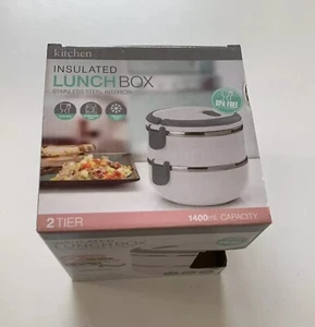 NIB! Kitchen Details 2 Tiers Insulated Lunch Box Stainless Steel Interior Gray - Picture 1 of 5