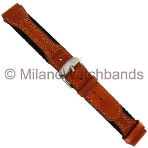16mm Speidel Hiker Swiss Army Black Nylon Honey Tan Genuine Leather Watch Band - Picture 1 of 4