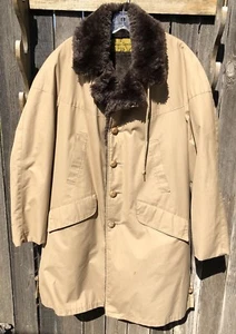 Vtg Mens A Robert Lewis Idea Khaki Furr Lined Hooded Coat Jacket Size 42 - Picture 1 of 12