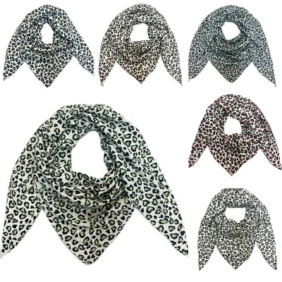 FASHION Italy Leo Herz Dreieck Schal 100% Baumwolle Sommer Frühling Strick Tuch Leopard