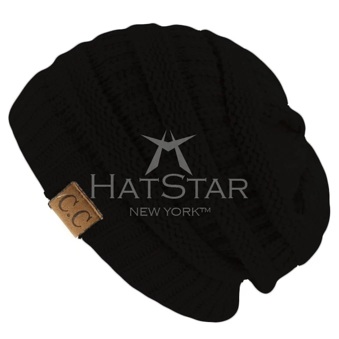 Trendy Warm Chunky Soft Stretch Cable Knit Slouchy Beanie Skully Hat20a Black