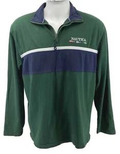 Nautica Colorblock 1/4 Zip Pullover Shirt Nautical Flags Men Sz L Blue Green P8 - Picture 1 of 11