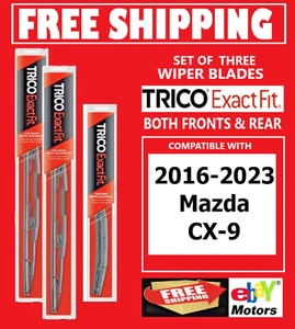 Trico Windshield Wiper Blades [ Set of 3 ] for 2016-2023 Mazda CX-9 - Picture 1 of 3