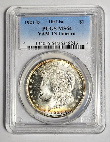 1921 D Morgan Silver Dollar PCGS MS-64 VAM 1N Unicorn - HIT LIST Cover