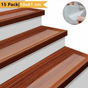 15-Pack Non Slip Stair Treads Anti Slip Clear Tape Adhesive Stair Mat 24" x 4" - Picture 1 of 10