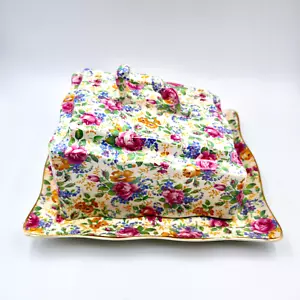 James Kent Fenton Rosalynde Chintz Covered Butter Cheese Dish Porcelain Vintage - Picture 1 of 9