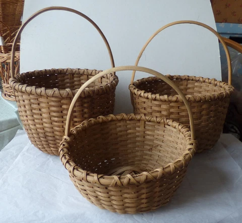 Set of 3 Vintage Hand Made Splint Baskets with Handle, signed RLH 1984 P4210 Cover