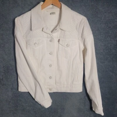 Chaqueta Levis para mujer pequeña blanca crema bordada denim envejecido Foto 1 de 4