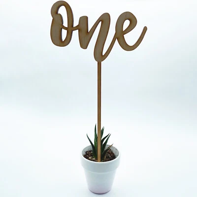 11" Wooden Stake Cursive Table Numbers (1-5) for Rustic Wedding or Formal Event Foto 1 de 4