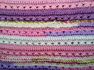 Baby, Adult Afghan, Hand crochet - Pink, Green, Lavender and White  Stripes NEW - Picture 1 of 4