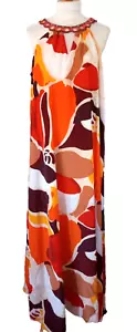 Eva Mendes Maxikleid Boho orange Blumen gehäkelter Ausschnitt Größe L - Bild 1 von 7