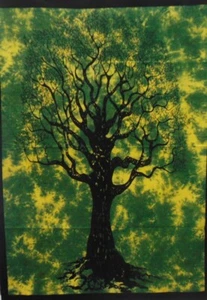 Green Tie Dye Dry Tree Tapestry Home Decorative Wall Hanging Bohemia Poster - Picture 1 of 3