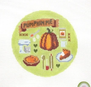 Atlantic Blue Canvas Pumpkin Pie Theme Round Handpainted Needlepoint Canvas - Picture 1 of 1