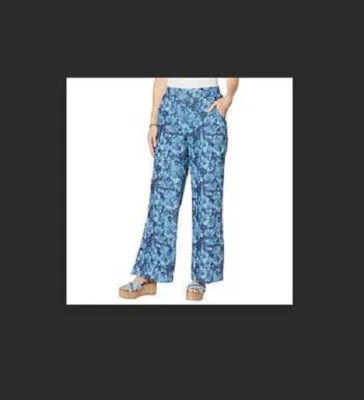 Pantalón DG2 Diane Gilman SoftCell Denim Pierna Ancha Indigo Estampado Floral XXS ALTO NUEVO Foto 1 de 4