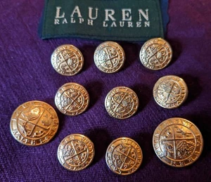 Ralph Lauren POLO Crest Crown 10 Gold Blazer metal Jacket Replacement Button L9 - Picture 1 of 7