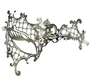 Silver Lady Phantom Laser Cut Mask Masquerade Metal Filigree Halloween - Picture 1 of 7