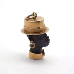 Blackamoor Charm Pendant 14K Gold Ebony - Picture 1 of 4