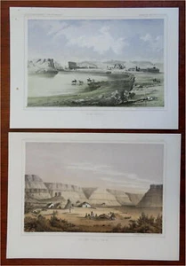 Fort Walla Walla Washington & Fort Benton Montana 1860 Stanley lot x 2 prints - Picture 1 of 3
