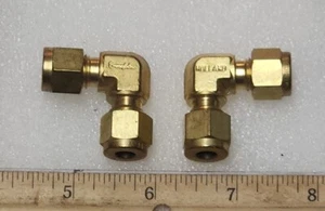 SWAGELOK B-400-9 1/4" Tube OD x 1/4" Tube OD Brass 90 Elbow Union Adapter 2 Pack - Picture 1 of 6