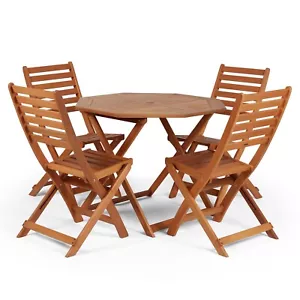 Garden Dining Table and Chairs Set of 4, Hardwood Patio Dining Set, Vonhaus - Picture 1 of 9
