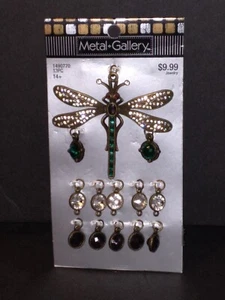 Dragonfly Pendent 12 Charms Green Purple Clear Rhinestones Metal Gallery #149077 - Picture 1 of 7