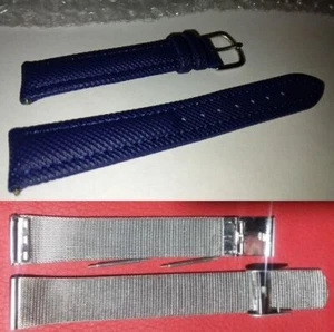 Set of 2 Elegant Watch Bands Textured Denim Leather & Steel Mesh 18mm Only - Picture 1 of 12