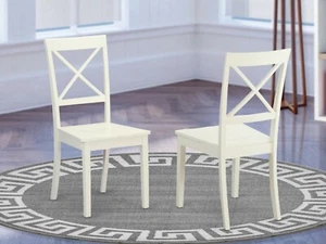 Set of 6 Boston dinette kitchen dining chairs w/ plain wood seat in linen white - Picture 1 of 12