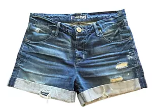 Hudson Size 26 Button Fly Distressed Rolled Hem Denim Jean Shorts - Picture 1 of 8