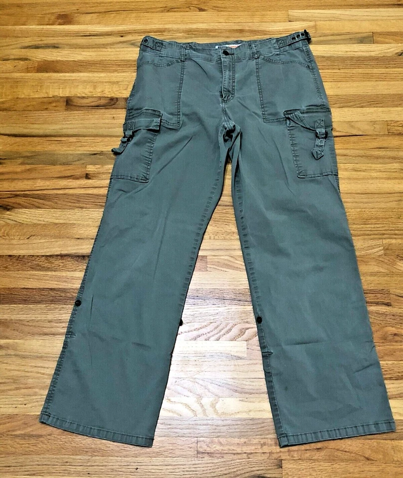 Vintage Faded Glory Y2k Cargo Pants Women's 10 Green Front Hi-Rise Side Buckle - Image 1 of 4
