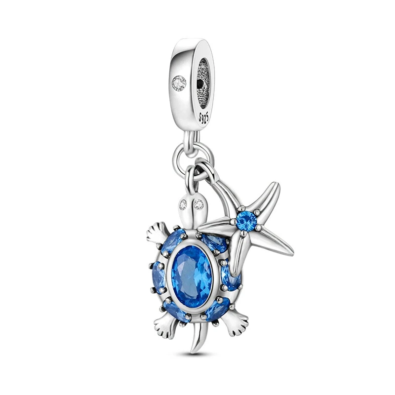 Charm pendente Tartaruga e Stella Marina in Argento 925 Modello Pandora - Immagine 1 di 1