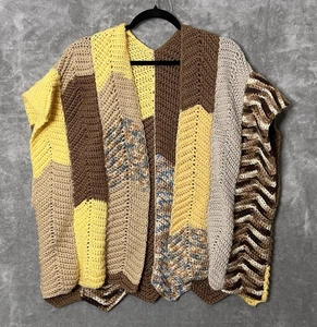 Vintage Häkel Strick Granny Square Decke Poncho Weste Extra Large 2X - Bild 1 von 6