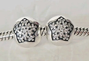 Genuine Pandora Bracelet Clip Charms - Silver Your A Star Pave Clips x2 S925 - Picture 1 of 5