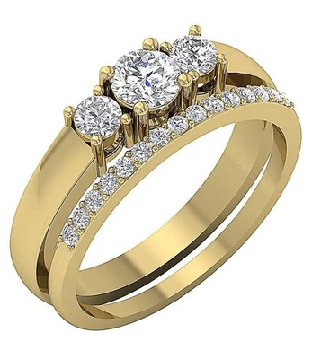 Matching Wedding Bridal Ring Set VS F 1.10 Ct Lab Grown Diamond 10K Yellow Gold - Image 1 of 4