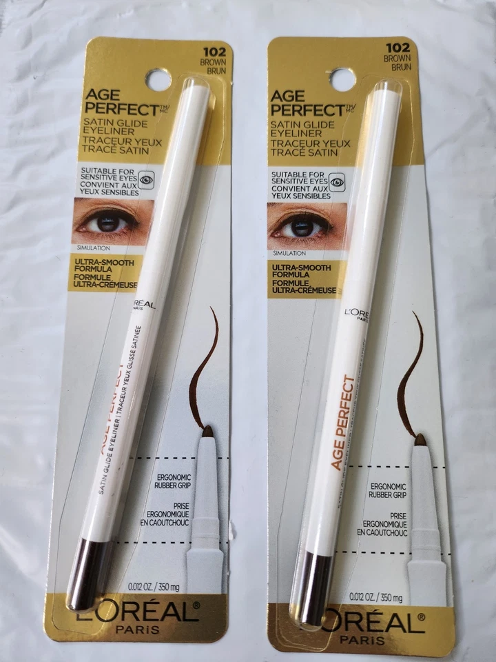 2 PACK Loreal #102 BROWN, AGE PERFECT SATIN GLIDE EYELINER. CARDED, FREE SHIP. - Image 1 of 1