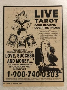 1991 Live Tarot Card Reading Vintage Print Ad Advert pa18 - Picture 1 of 2