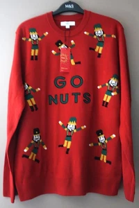 MENS M&S XMAS JUMPER SIZE L LARGE RED MIX - BNWT - Picture 1 of 2
