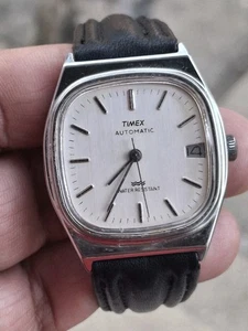 Timex Automatik Herren Armbanduhr Datum weißes Ziffernblatt funktioniert 8,5" schwarzes Band - Bild 1 von 11