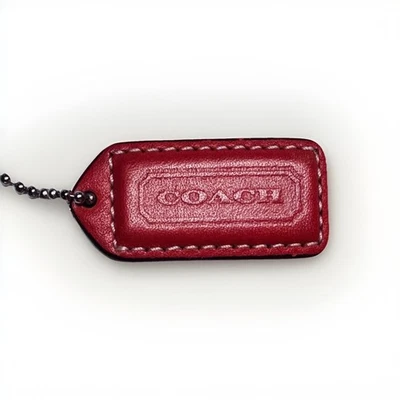 2" Y2K VINTAGE COACH Pink Tan Leather Nickel Fob Bag Charm Keychain Hang Tag - Image 1 of 3