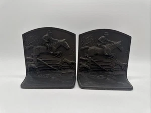 Antique Hubley Equestrian Fox Chase Cast Iron Bookends C. 1920s - Picture 1 of 6