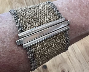 Tolles Vintage zweifarbiges Silber BREIT Kette Mesh Armband 7,4" lang 1,5" breit 46,5 g - Bild 1 von 11