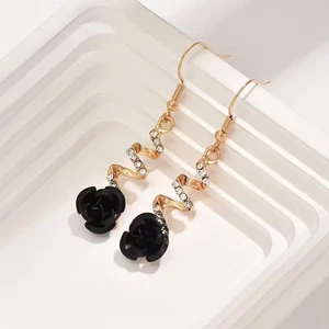1 par de elegantes pendientes rosa diseño floral negros para mujer - Imagen 1 de 2