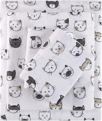 Intelligent Design Cozy Soft 100% Cotton Flannel Twin XL, Grey/Pink Cats  - Image 1 of 4