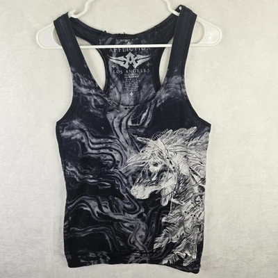 Regata Affliction feminina Y2K padrão cavalo nativo americano tamanho S tachas de metal - Imagem 1 de 4